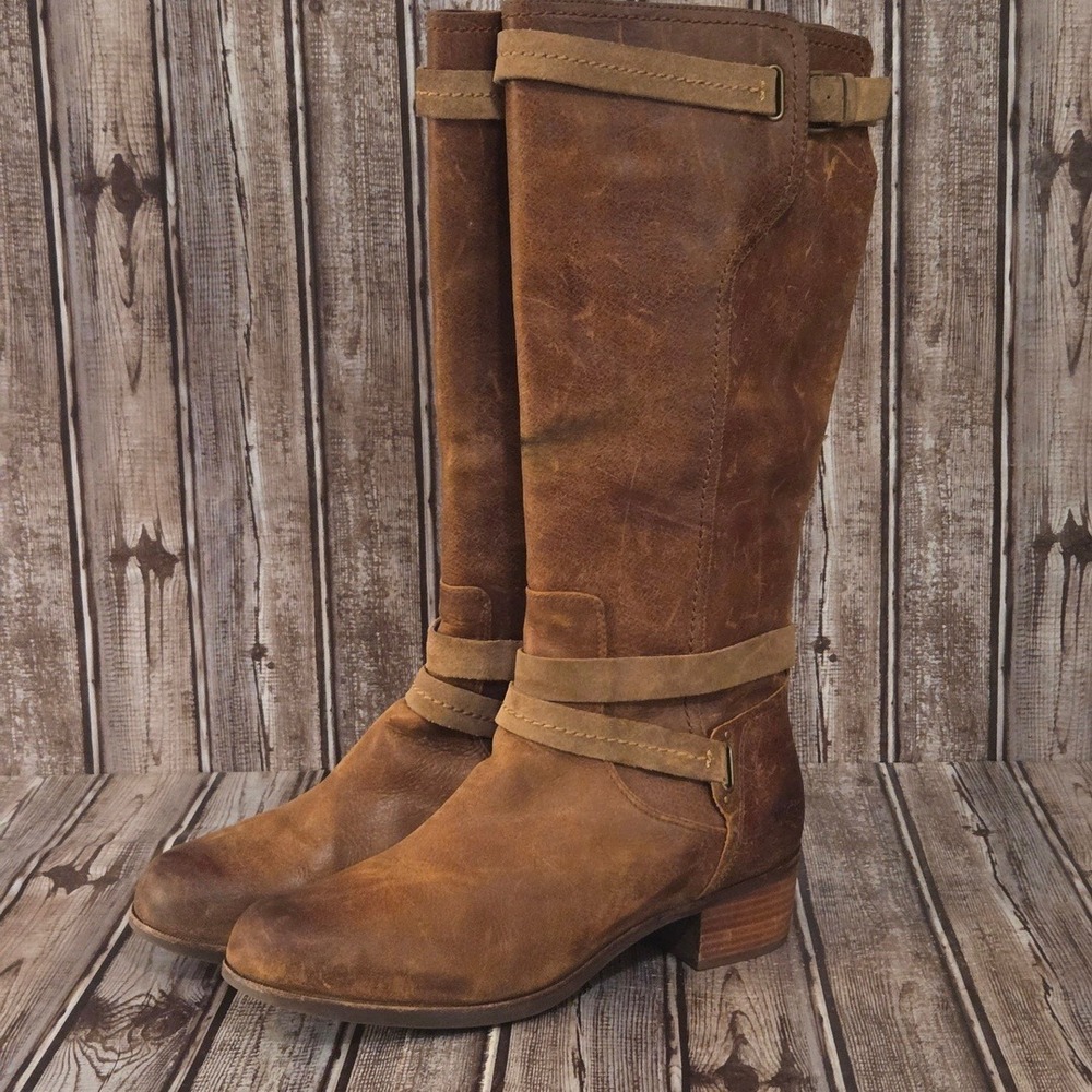 Sz 12 Womens UGG Darcie Brown Distressed Leather Tall Zip Up Riding Boots VGUC